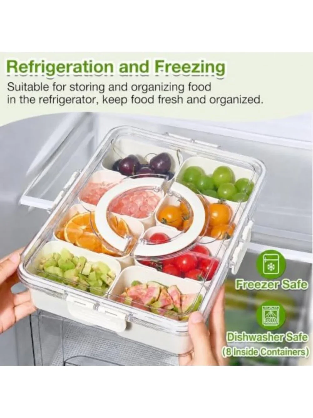 2 Pack Snack Box Containers with Lid & Handle - Divided Serving Trays for